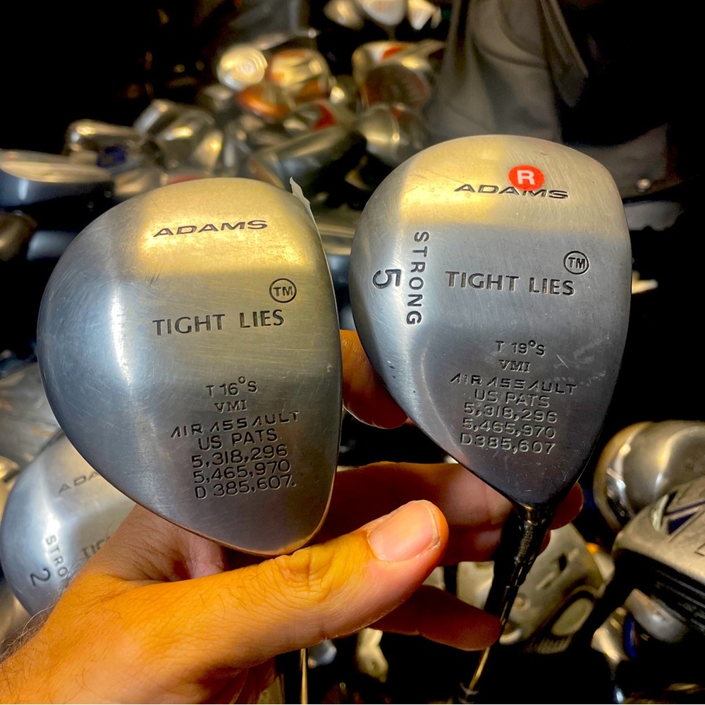 Adams golf wood 5 and T16 in right hand 
Graphite shaft in firm
